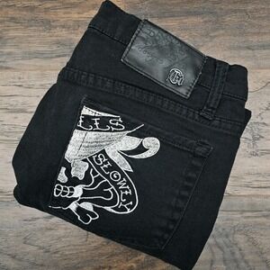 Women's Ed Hardy by Christian Audigier Black Jeans Size 31‎ Embroidered Back